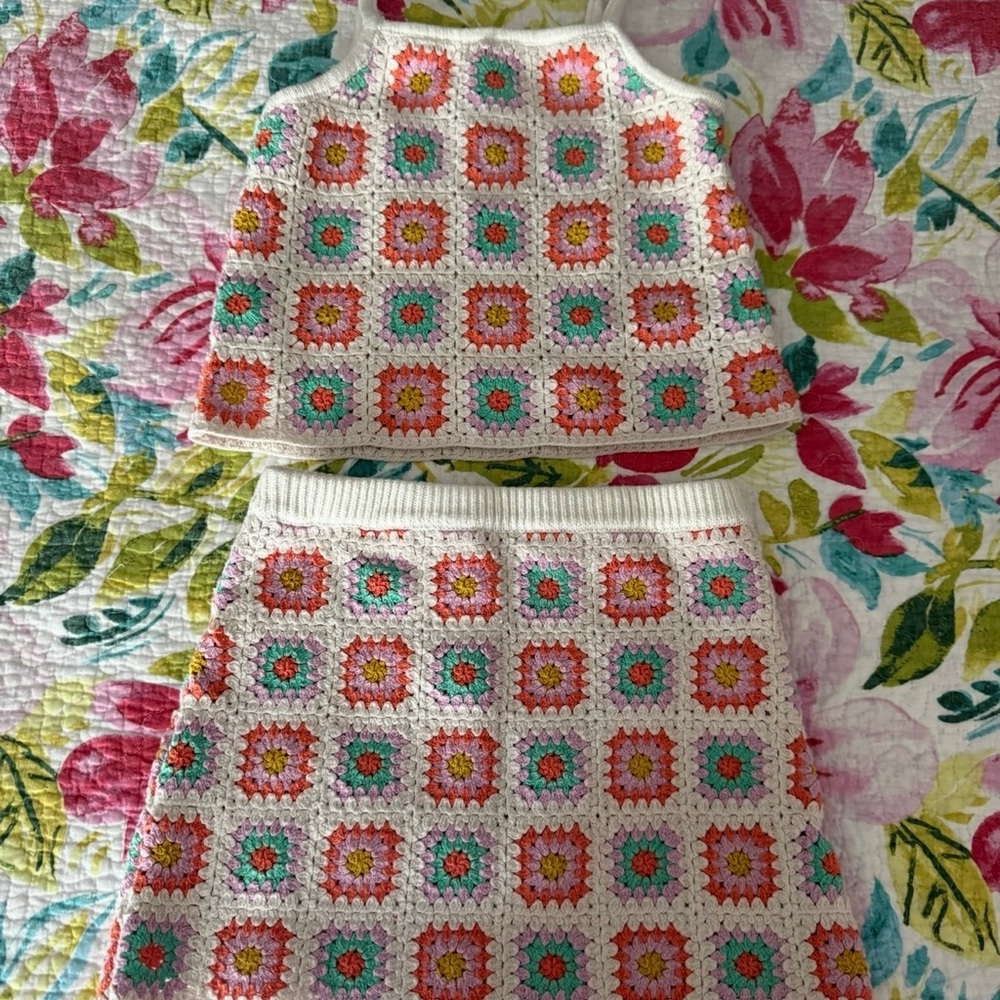 Art Class Crochet Kids Matching Set - White, Pink, Green
